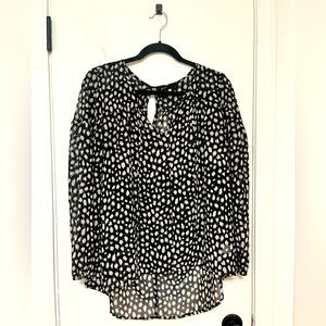 Sheer work blouse - black with white dots